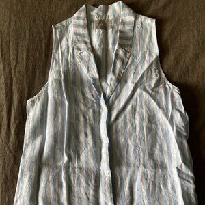 Everlane Sleeveless Linen Button Down Striped Dress